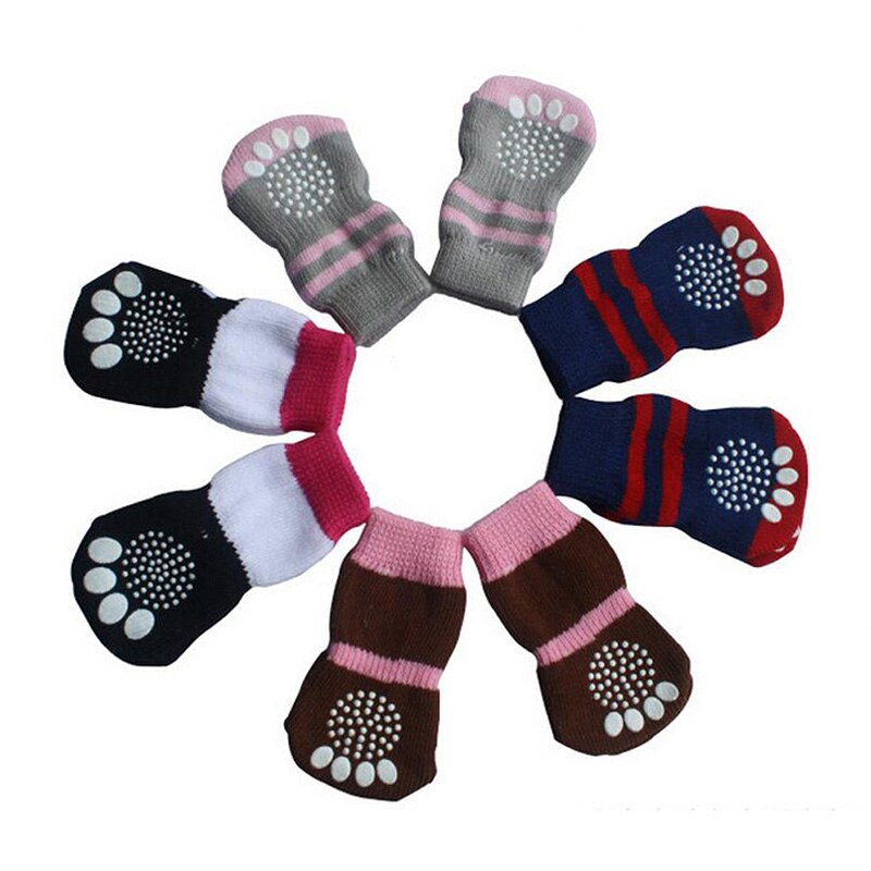 2 par sklisikre hundesokker strikke sokker små katt hunder vinter sokker chihuahua tykk varm pote beskytter hund sokker støvletter
