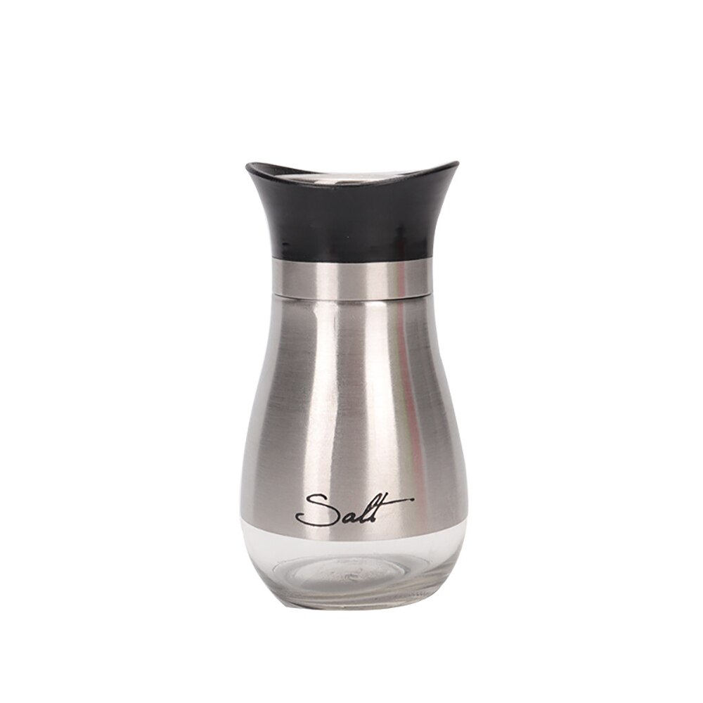 MOONBIFFY Cute Salt and Pepper Stainless Steel Glass Bottom Spice Dispenser Sea Salt Sugar Refillable Pepper Seasoning Cans: Silver