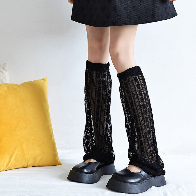 Zomer Uitlopende Beenwarmers Vrouwen Witte Holle Lange Kousen Kniehoge Ademende Meisjes Beenwarmer Y2k Kawaii Mesh Sok: HEUBLAUW
