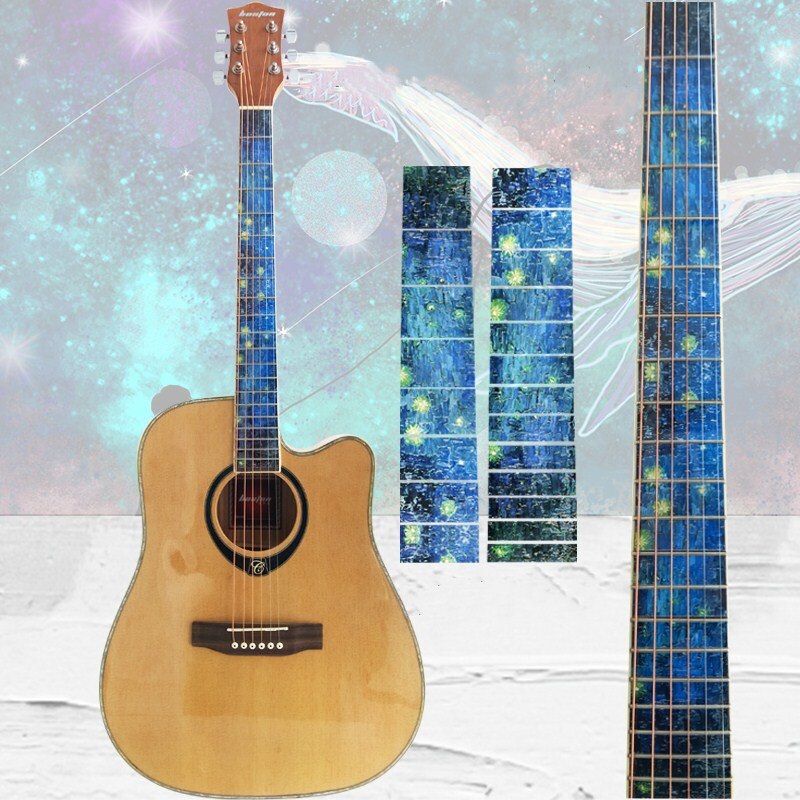 Gitaar fretboard stickers inlay glitter sticker gitaarhals kop guitarra bas ukelele dunne sticker guitarra accessoires: Stijl 16