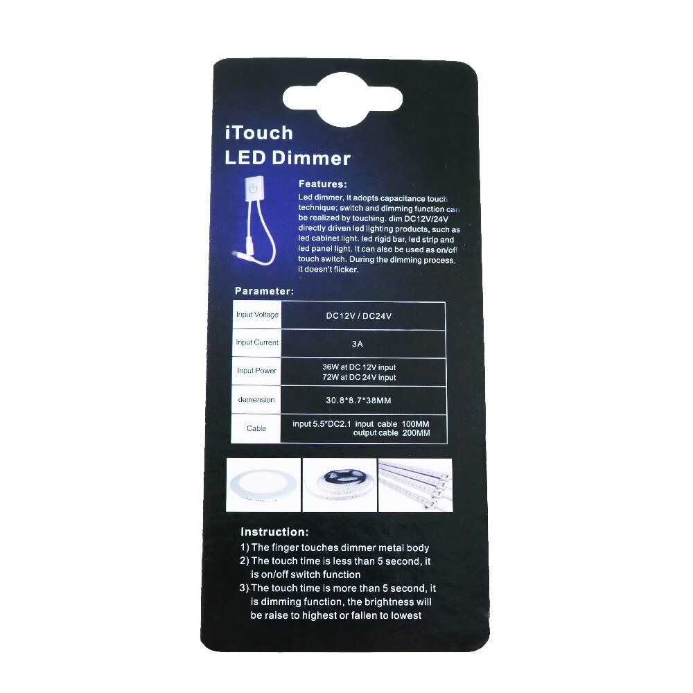 Itouch lysdæmper controller switch touch brug til enkeltfarvet led strip lampe eller pære  dc12v- 24v 3a med detailpakke l