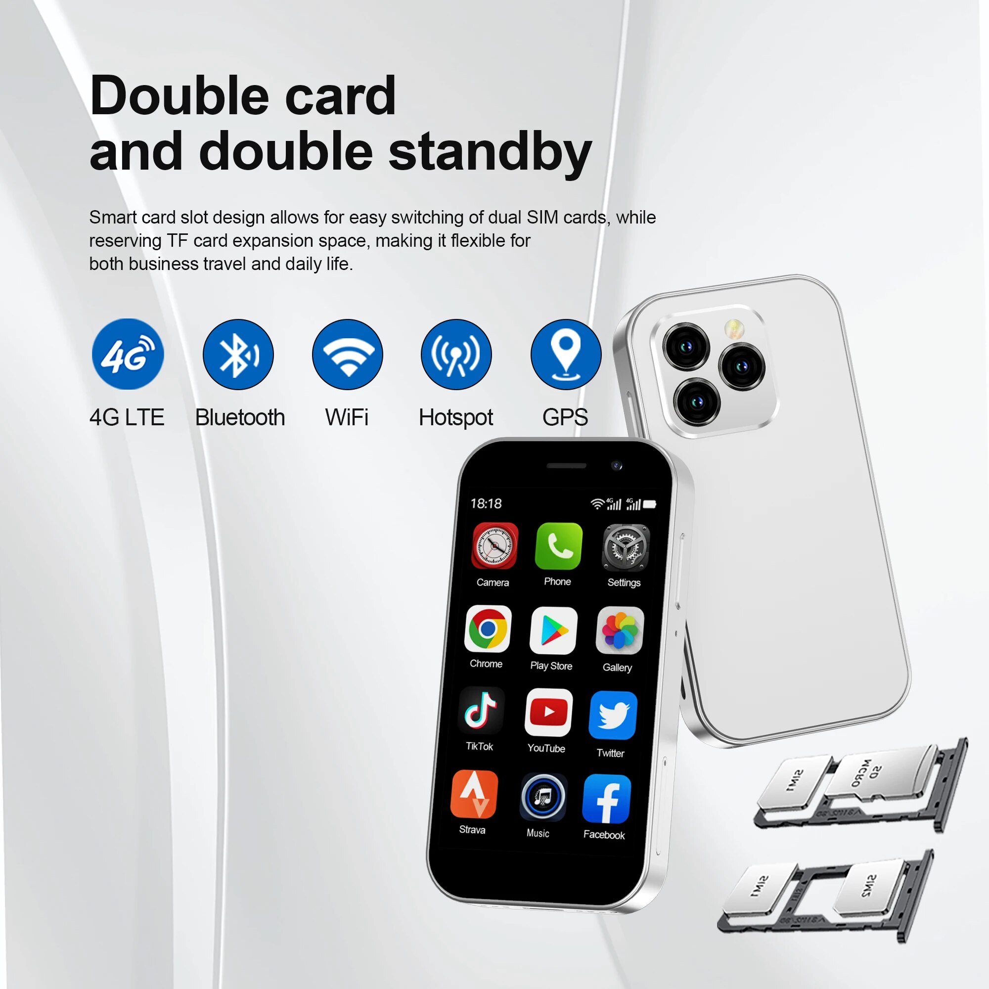SERVO KING8000 Mini smartphone di rete cellulare 4G Android 10.0 2 GB + 16 GB Display da 3 "Camera da 5 MP Doppia SIM con Play Store WhatsAPP