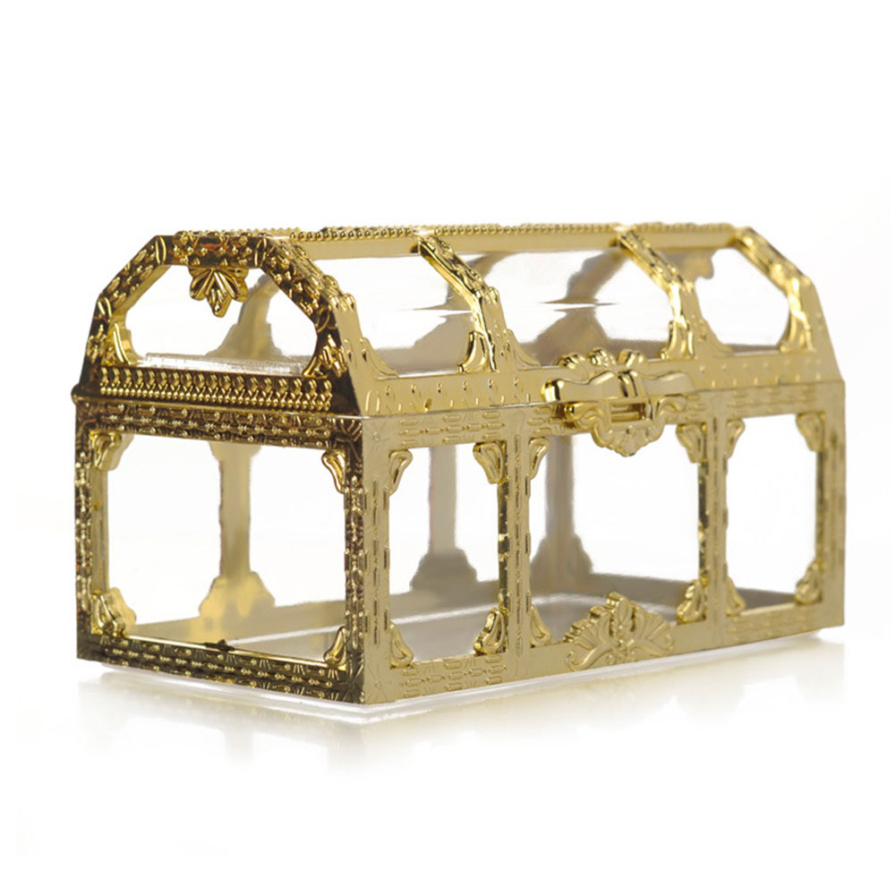 Desktop Home Treasure Storage Collectibles Candy Transparent Organizer Trinket Crystal Makeup Gem Jewelry Box Case Pirate Chest: Gold / 7.4x5.2x5cm