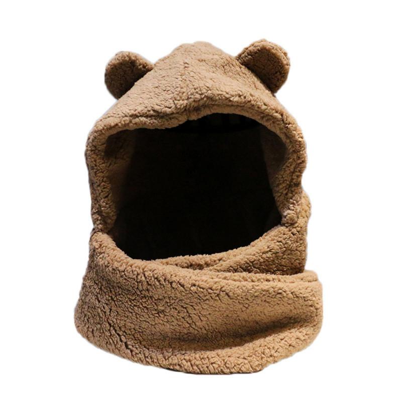 Oor Geïntegreerde Warme Muts Beanie Winter Hoeden Vrouwen Meisjes Schattige Beer Sjaal Dikke Warme Oor Winter Cap: Khaki