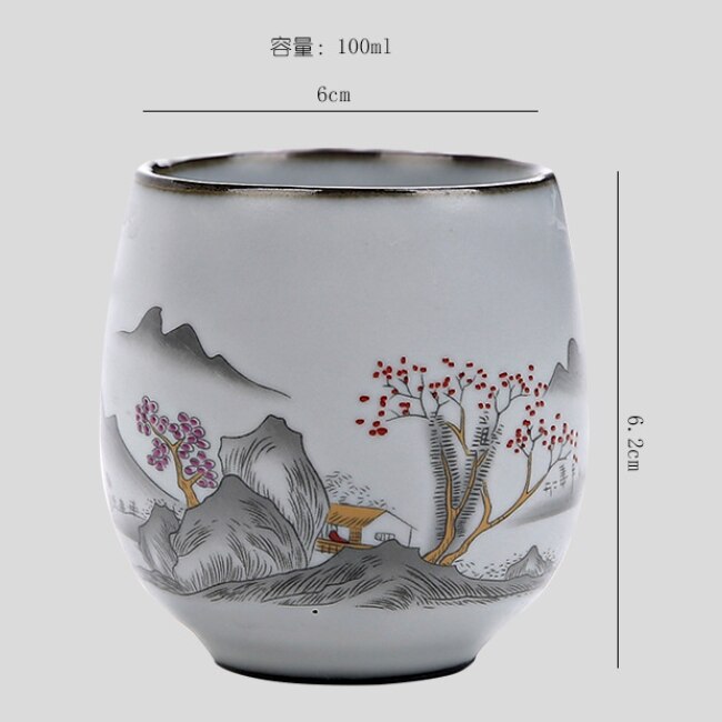 100Ml Uw Oven Keramische Retro Thee Cup Porselein Theekopje Handgeschilderd Thee Kom Ceremony Accessoires Home Decor