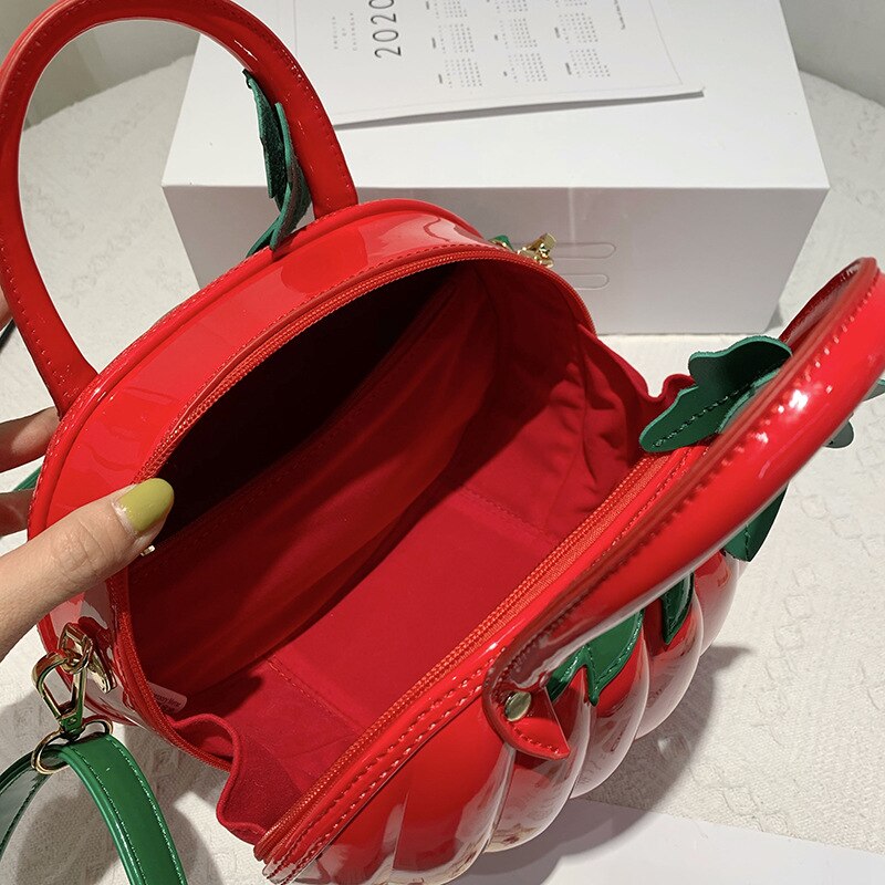 Sac à main 3D en forme de citrouille pour femmes, à bandoulière, fourre-tout en cuir Pu, à la