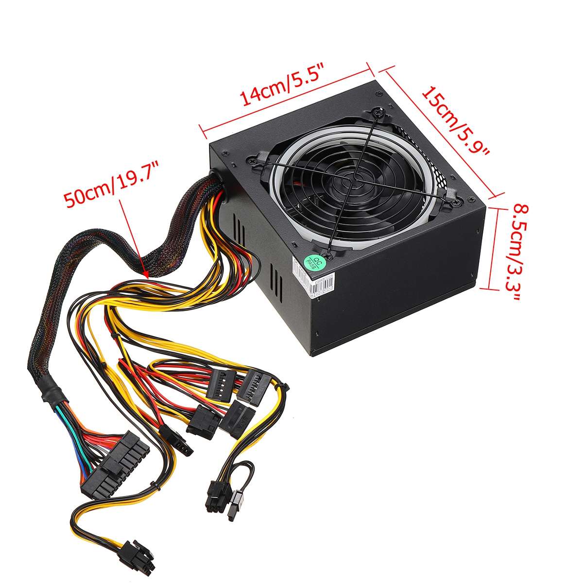 500w dator strömförsörjning atx 12v gaming psu multicolor led rgb fläkt 24 pin