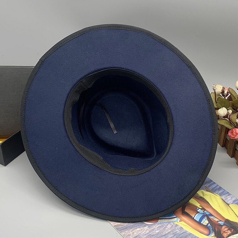 Men Women Retro Adjustable Blue Wool Blend Classical Homburg Hats Feather Band Fedora Caps Trilby Sunhat Jazz Winter Warm LM32