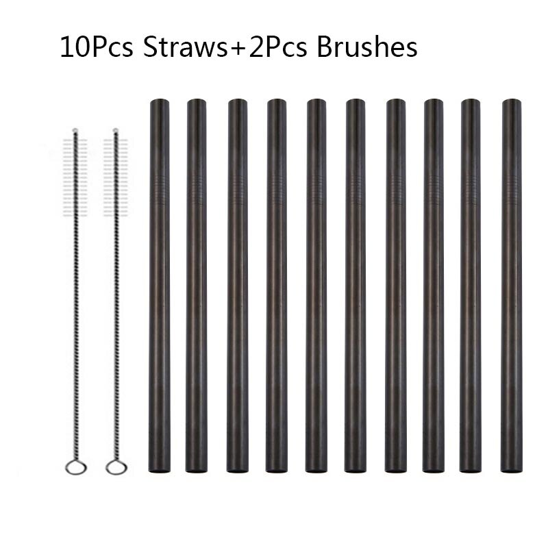 5/10pcs 304 Stainless Steel Straws Bubble Tea Diameter 12mm Reusable Drinking Straw Milk Tea Rainbow Metal Straws: 10pcs Black