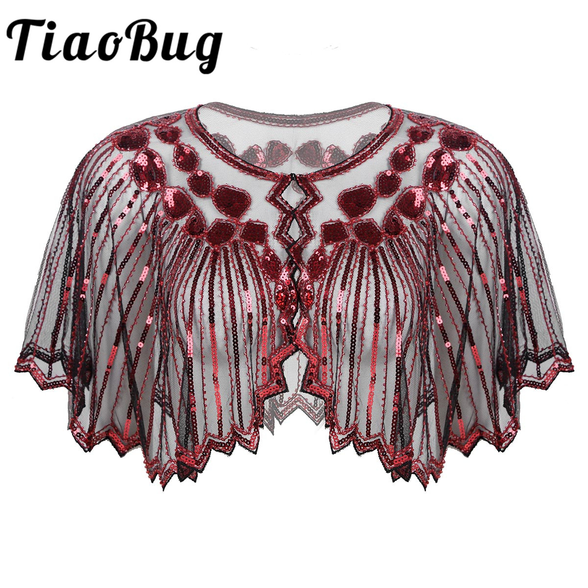 Femmes fête de mariage haussement d'épaules rétro Vintage 1920s châle enveloppes brillant Sequin perlé soirée Cape mariée châle boléro clapet couvrir