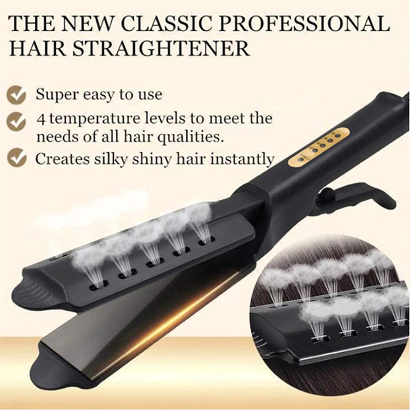 Hair Straightener Four-Gear Temperature Adjustment Ceramic Tourmaline Ionic Steam Hair Straightener For Widen Panel