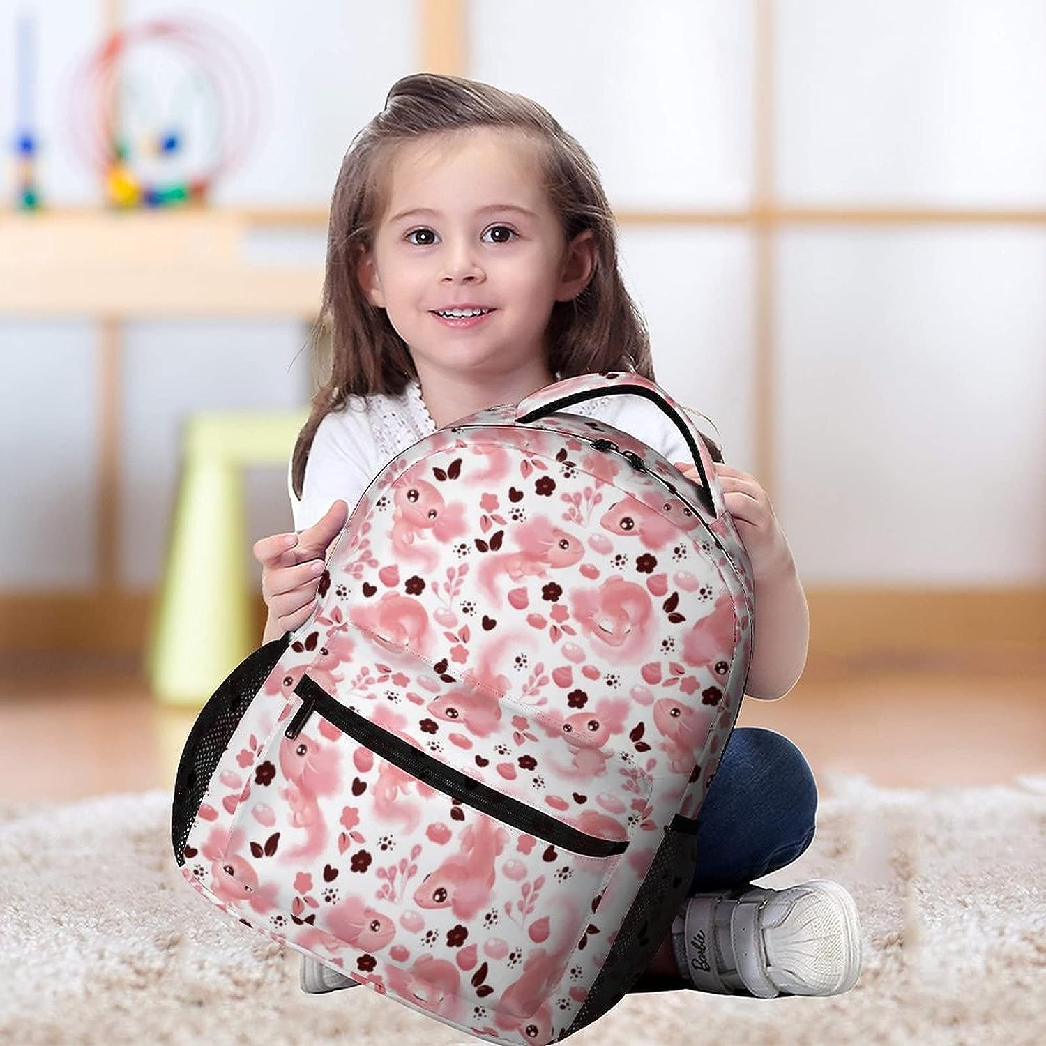 Cute Axolotl Backpack Laptop Backpack Lightweight Backpack Casual Daypack With Adjustable Straps.Cute Pink Axolotl