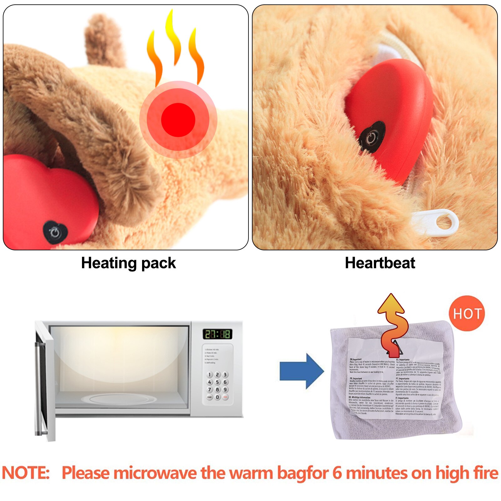 Dog Toy Plush Toy Comfortable Behavioral Training Aid Toy Heart Beat Soothing Heating Plush Doll Sleep For Dogs Cats