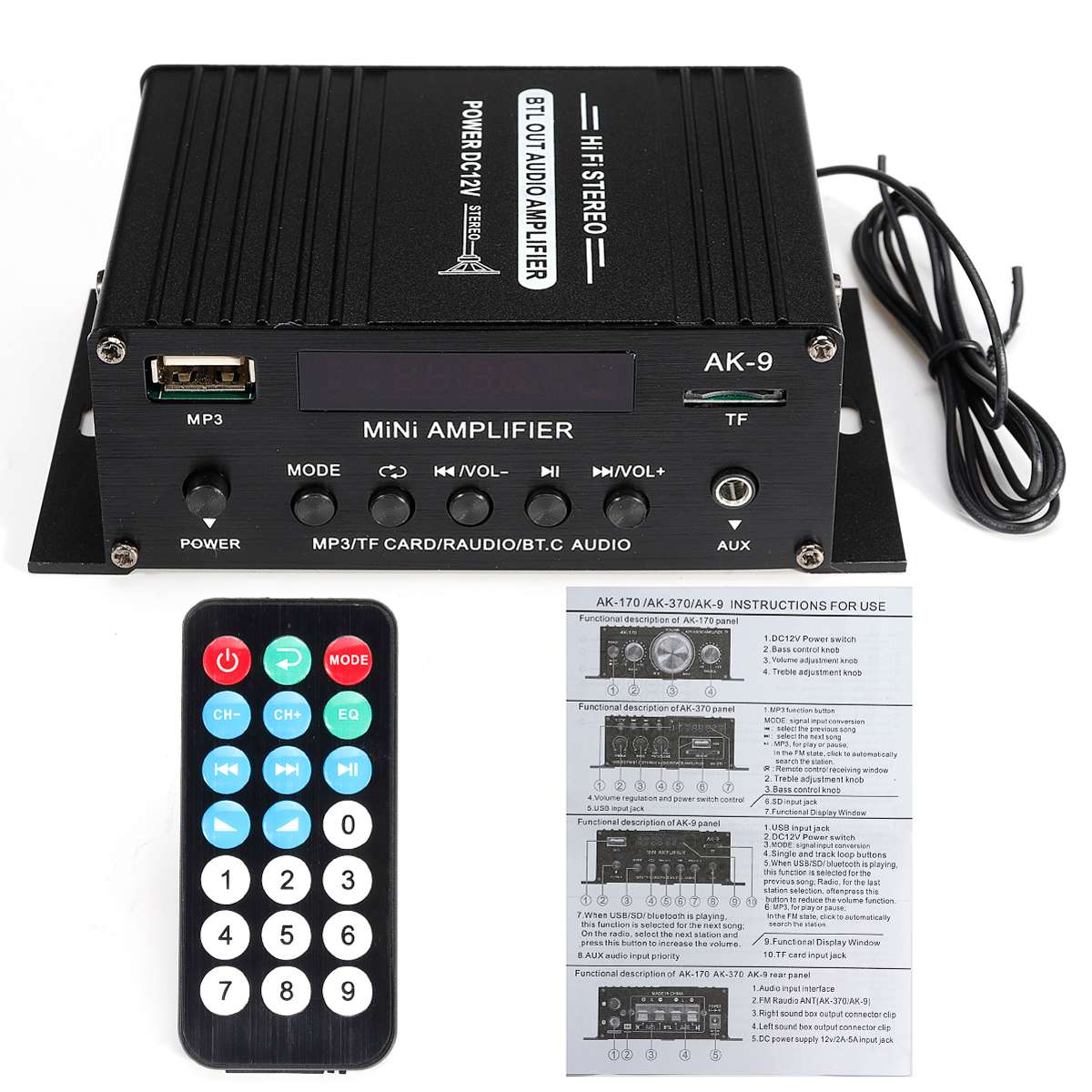 400W 2x200W Stereo HIFI Car Home Subwoofer car Sound audio Amplifier Amp Sound Speaker bluetooth Amplifiers with Remote Control