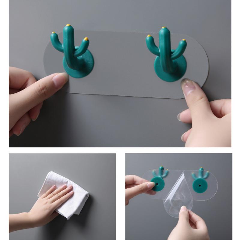 Adhesive Sticky Mount Hanger Rack Cactus Hook Wall Door Hanger Hook Coat Cabinet Towel Hook Multi-functional Hooks Durable