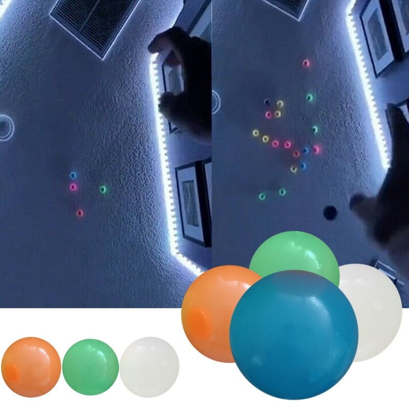 Stick Wall Ball Catch Throw Glow In The Dark Toys for Children Mini Luminous Stick Juggle Jump Wall Ball Games Sticky Squash