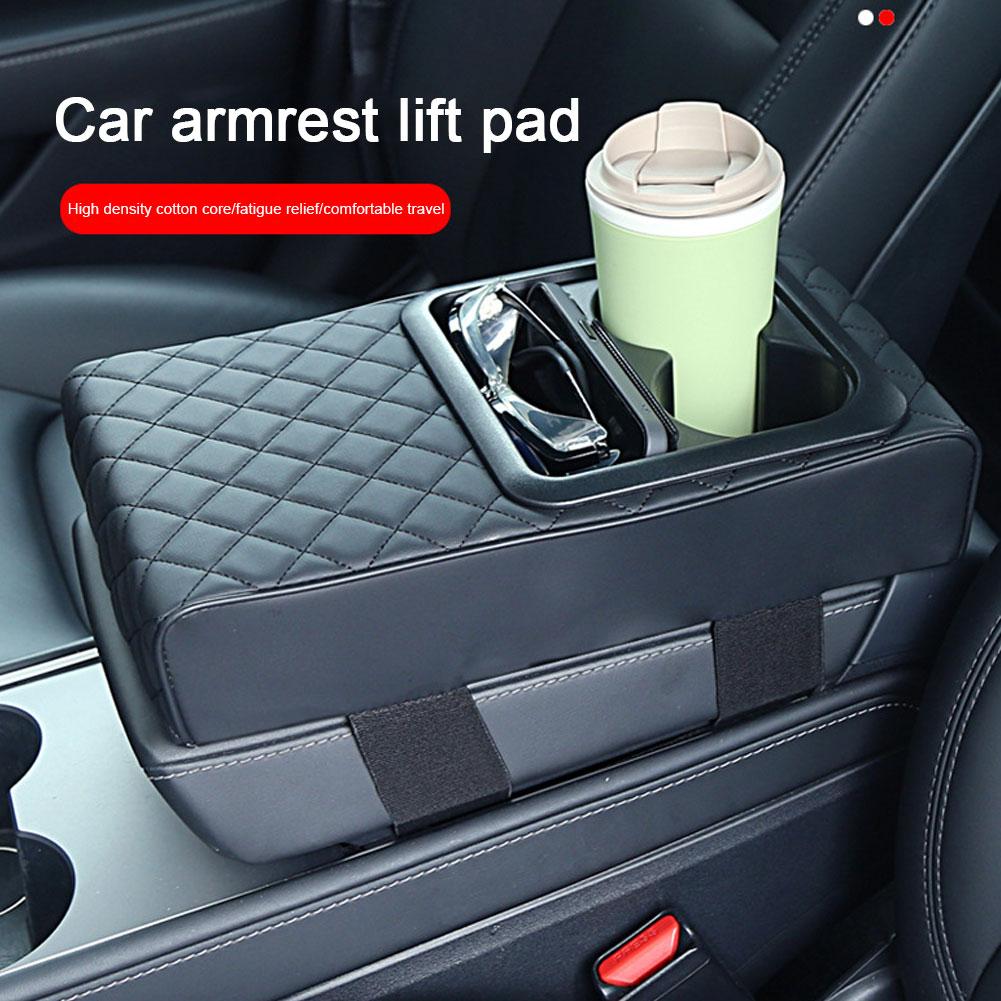 Car Center Console Armrest Cushion With Cup Holder PU Leather ABS Armrest Pad Portable Car Amrest Pillow Cover Height Pad