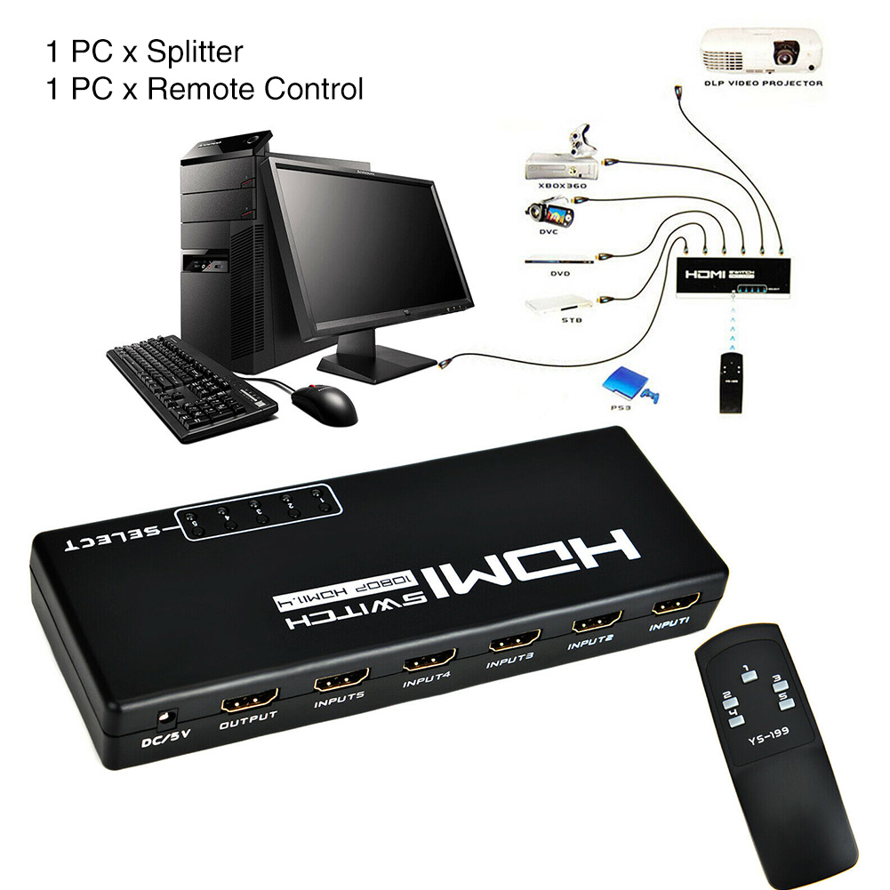 5 ingang 1 Uitgang 1080P HDMI Solid Mini ABS Hoge Snelheid Conversie DVD Splitter Voor HD TV Accessoires Adapter met Afstandsbediening