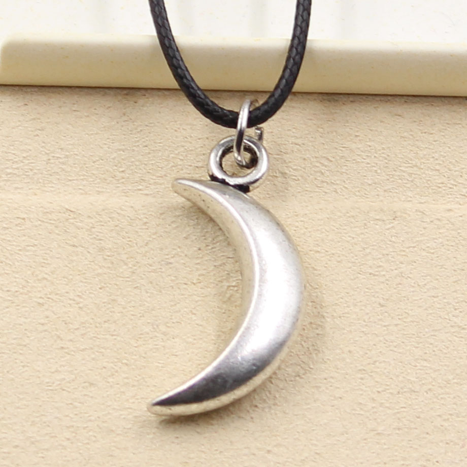 Mode Tibetaans Zilveren Kleur Hanger Maan Ketting Choker Charm Zwart Lederen Koord Fabriek Prijs Handgemaakte Sieraden