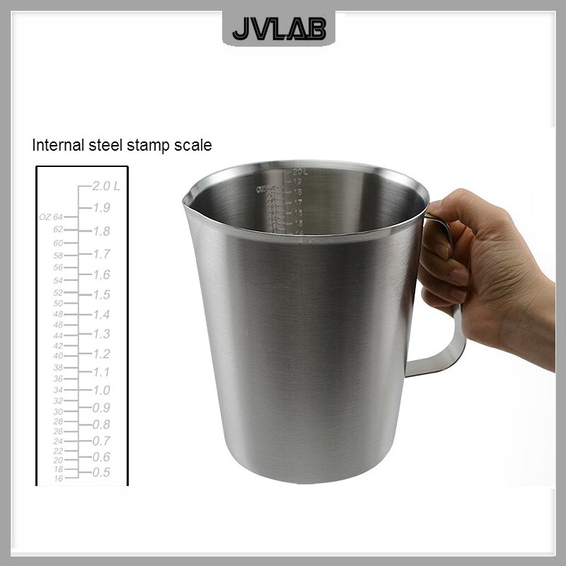 Tasse à mesurer 304 SUS de 2000 ml, thé au lait, café, liquide, avec échelle, alimentaire, en acier inoxydable, ne rouille jamais, hauteur 170mm