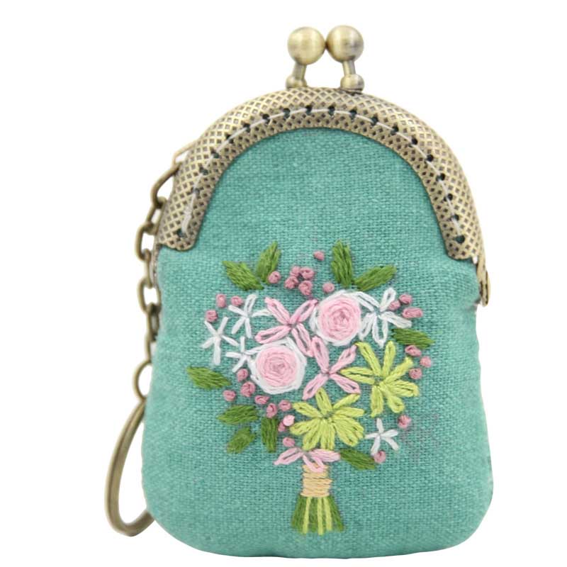 DIY Flower Necklace Mini Embroidery Bag Kit Embroidery Key chain Cross Stitch Sets Needlework Swing Craft Friend Unfinished: 15