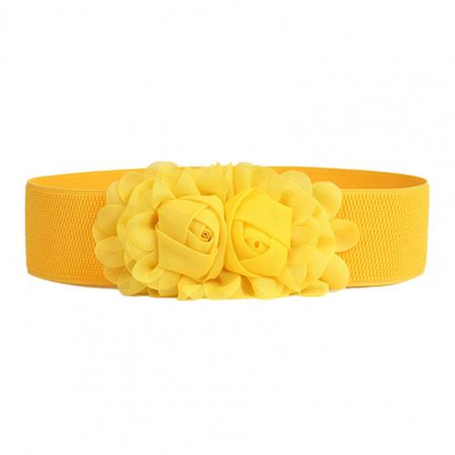 Cinturones de rosas para mujer, cinturón elástico de tela de doble flor, cinturón de Cintura elástica ancha para decoración de vestido de , accesorios de: Yellow