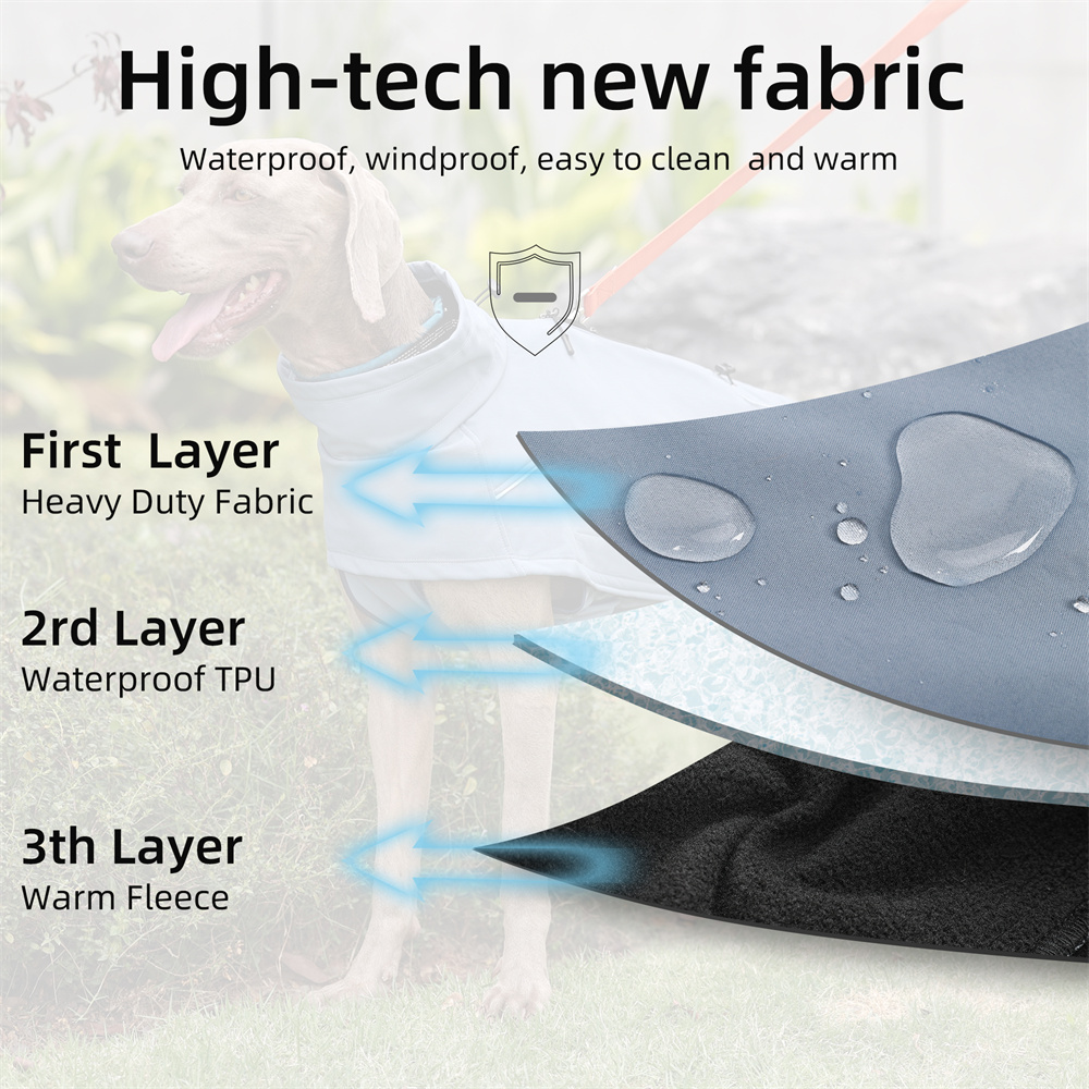 Wasserdichte Jacke für große Hunde, flexibel Brust, Vlies-Futter, Softshell, draussen-Hundejacken, reflektierender Sicherheitsmantel für Haustierkleidung