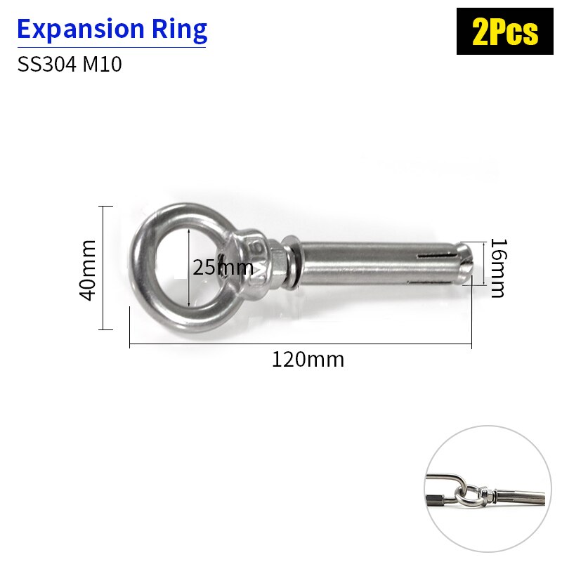SS304 Rvs Zonnescherm Netten Installatie Accessoires Telescopische Golf Netto Setting Tool Draad Touw Buisklem Katrol Onderdelen: M10 Expansion ring