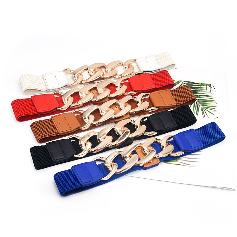 Gouden Ketting Riem Elastische Zilveren Metalen Riem Voor Vrouwen Stretch Cumberbanden Dames Jas Tailleband Elasticiteit 68Cm