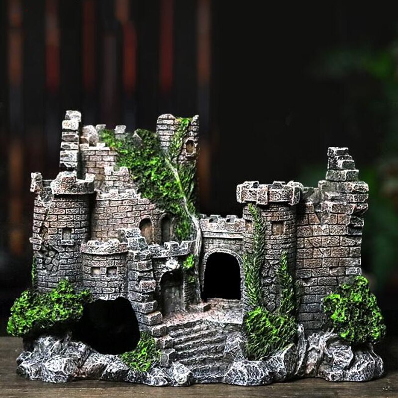 Aquarium Ancient Castle Decoration Resin Artificial Building Rocks Cave for Aquarium Fish Tank Landscaping Ornament Decor