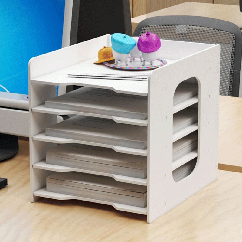 Multi-layers Paper File Holder Sundries Storage Box PVC Wood Desktop Book Magazine Desk Shelf Stationery Organizer
