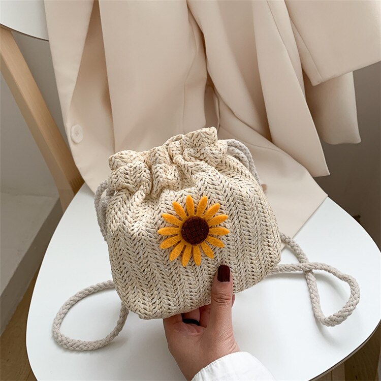 2020 Rattan intrecciato Borsa Rotonda Borsa A Tracolla Piccola Borse Da Spiaggia Delle Donne di proprietà di Paglia di girasole fatto a mano Del Messaggero Borsa con Tracolla