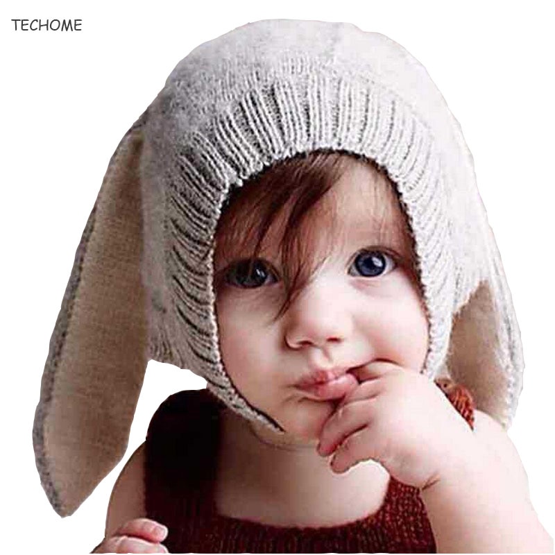 Chapeau en coton tricoté avec oreilles de lapin pour bébé, accessoires de photographie, automne et hiver