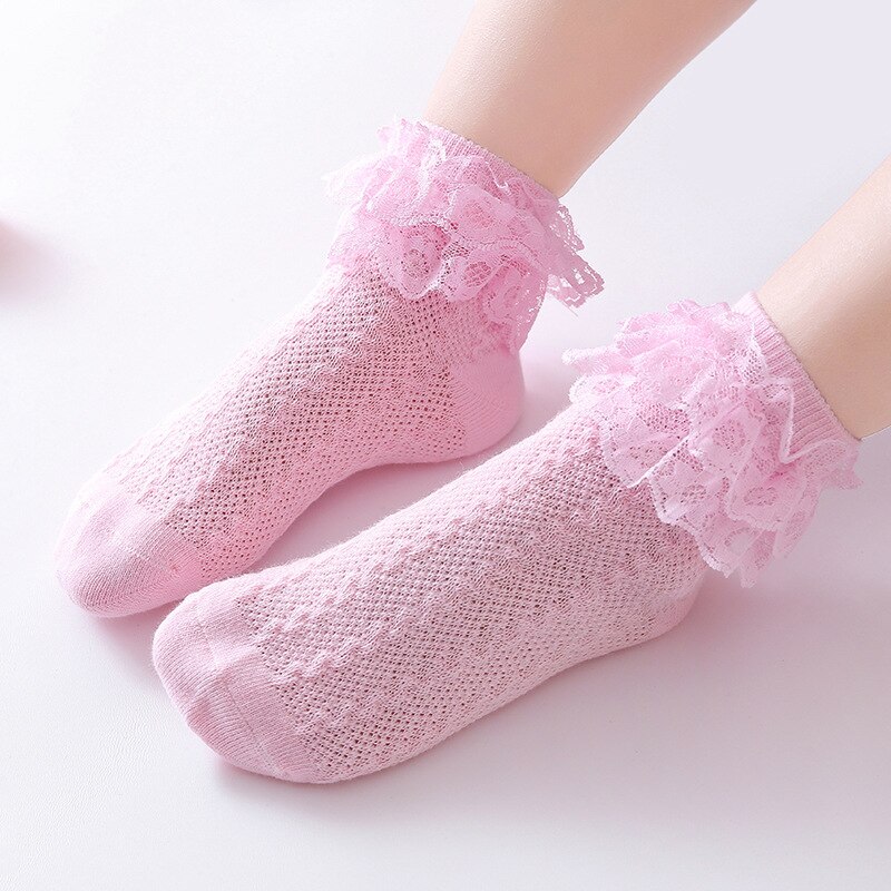 Baby Meisje Sokken Ademend Katoen Kant Ruche Prinses Mesh Sokken Kinderen Enkel Korte Sok Wit Roze Geel Meisjes Kids Peuter: LP / 6-12M