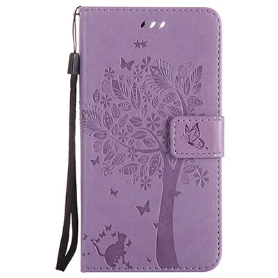 Cover Phone Case For Samsung Galaxy J5 j530 j530F EU 5.2" Flip PU Leather Shell Embossing Tree Cat Book Style Holster Bag: Light Purple