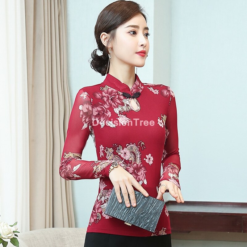 Chinese Traditionele Kleding Vrouwen Klassieke Druk Tang Pak Qipao Shirts Hanfu Etnische Vintage Party Chinese Cheongsam Top