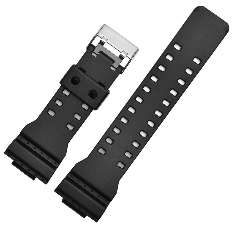 Correa de silicona para reloj Casio, G-SHOCK, GA-110, GD-100, resistente al agua, repuesto de goma para pulsera deportiva, accesorios para reloj: Matte Black silver