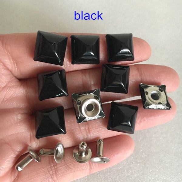 Jeux de 100 clous de Rivet peints | Clou à Rivet carré, pointe à Rivet pyramide ronde avec Base, Rivet pour vêtements, bricolage, choisir vos couleurs, 12*12mm: black