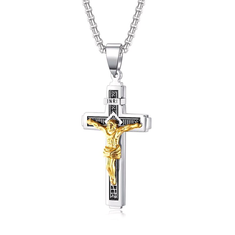 Katolsk jesus christ on inri cross crucifix rustfrit stål vedhæng halskæde: Sv1
