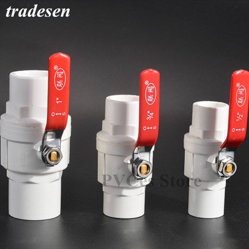 I.D20-75mm Pvc Pijp Kogelkraan Rood Antislip Handvat 2 Manier Slip Eindigt Water Uitschakeling Flow Controller Valve aquarium Tube Fittings