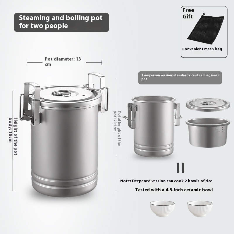 Olla arrocera actualizada, utensilios de cocina portátiles para pícnic al aire libre, olla de acero inoxidable, accesorio de cocina multifuncional para viajes, Camping y senderismo: BLANCO