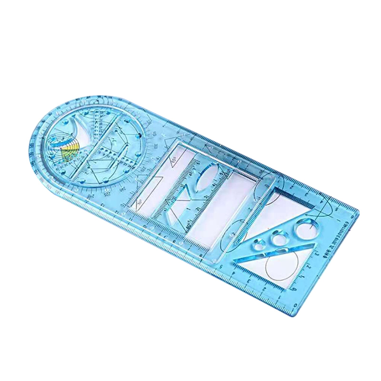 Multifunctional Geometric Ruler Geometric Drawing Template Measuring Tool For School Office Supplies PR: Blue