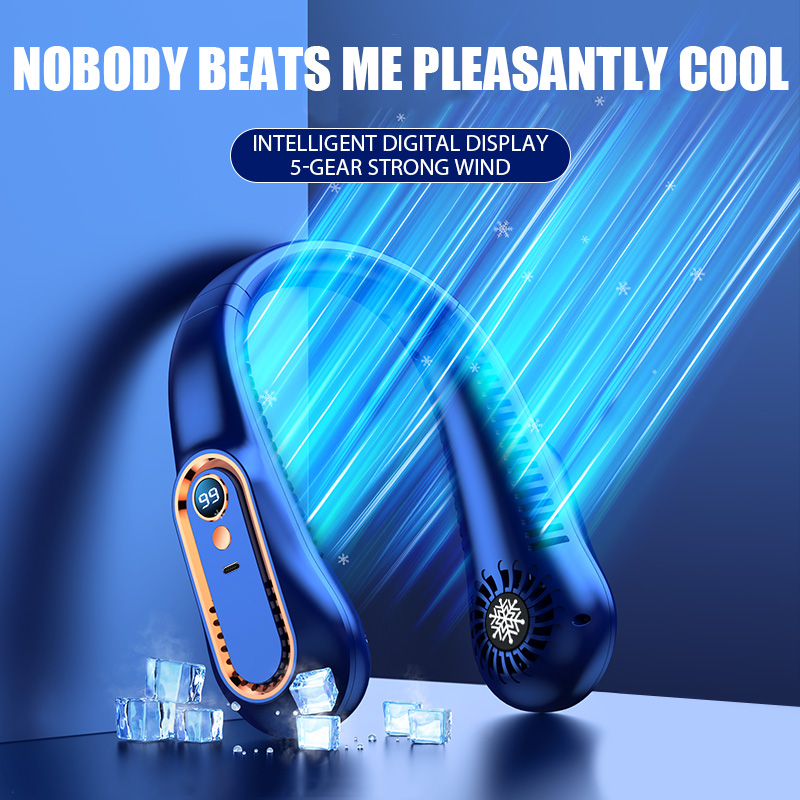Nackenventilator, Mini, tragbar, faul, leise, blattloser Ventilator, USB-Aufladung, Heimbüro, Camping, Digitalanzeige, 5-Gang-NackenbüGel-Luftkühler