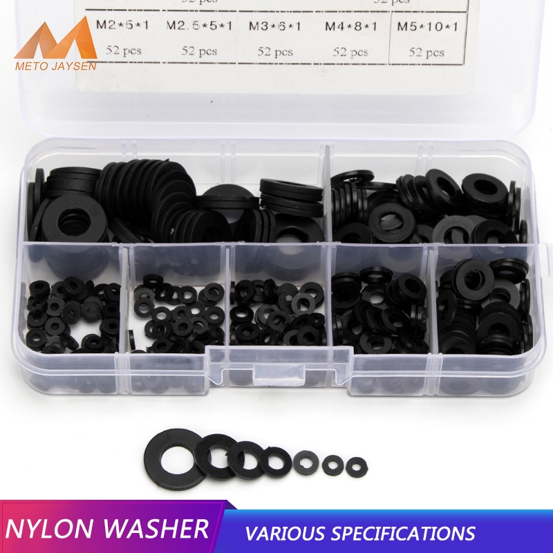 364 Uds negro arandela de Nylon junta plana de sellado de plástico O anillos Kit de surtido de M2 M2.5 M3 M4 M5 M6 M8 conexión protección lavadora