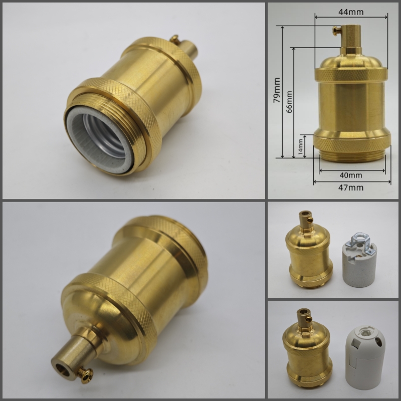 Edison DIY lamp holder for shade Pure brass material vintage threaded Socket Bulb Fitting E27 UL/CE lighting copper base
