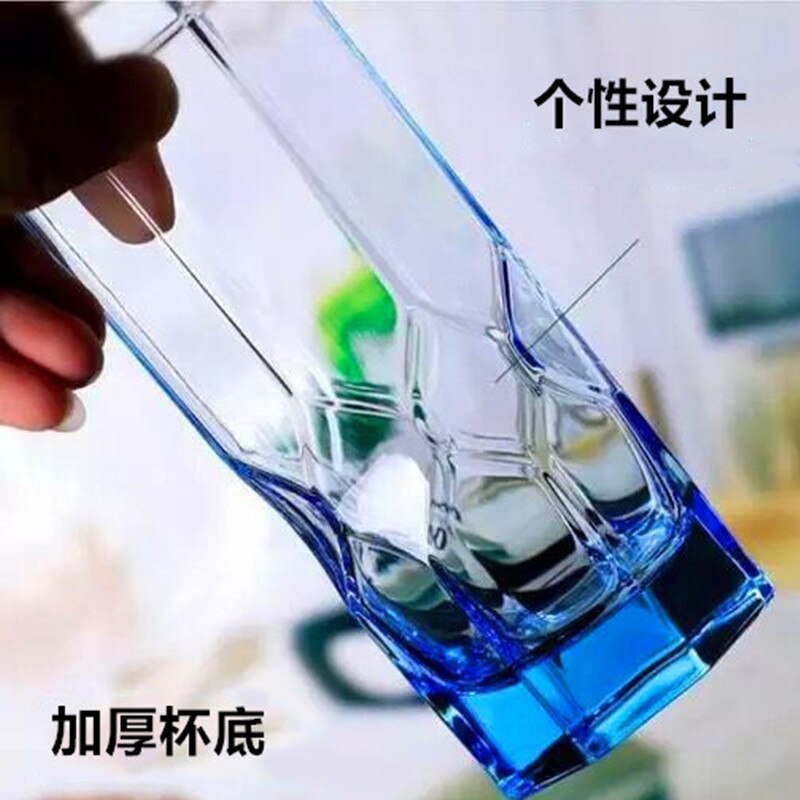 glass European blue octagonal diamond water cup heat resistant tea cup 300ml thickened whisky drink cup