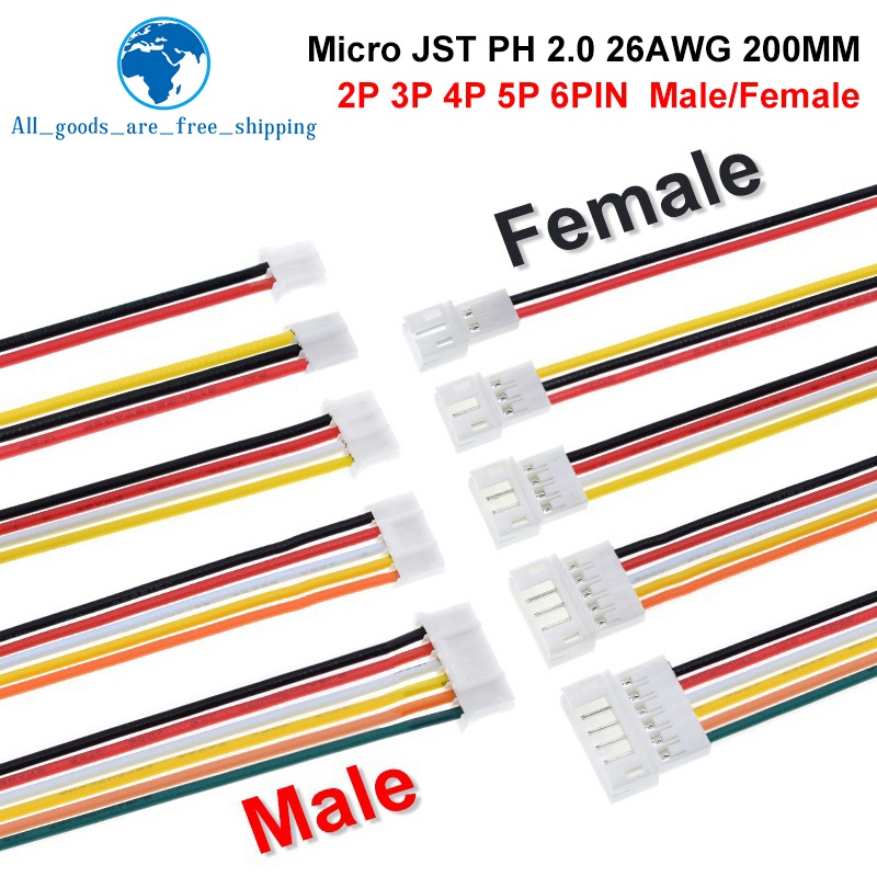 10PCS 5Pair Micro JST PH 2.0 2P 3P 4P 5P 6PIN Male Female Plug Connector With Wire Cables 20CM+20CM For Arduino MP3