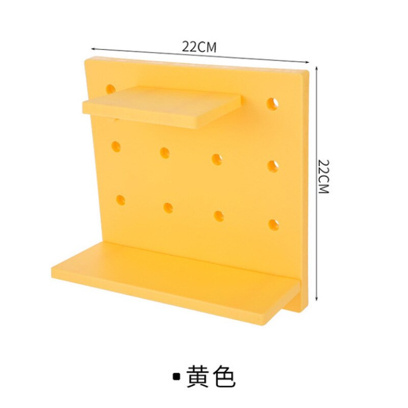 Étagère de rangement carrée sans poinçon, trou rond, crochets de claquette, étagère murale, cuisine salle de bains, maison, support organisateur en plastique: yellow