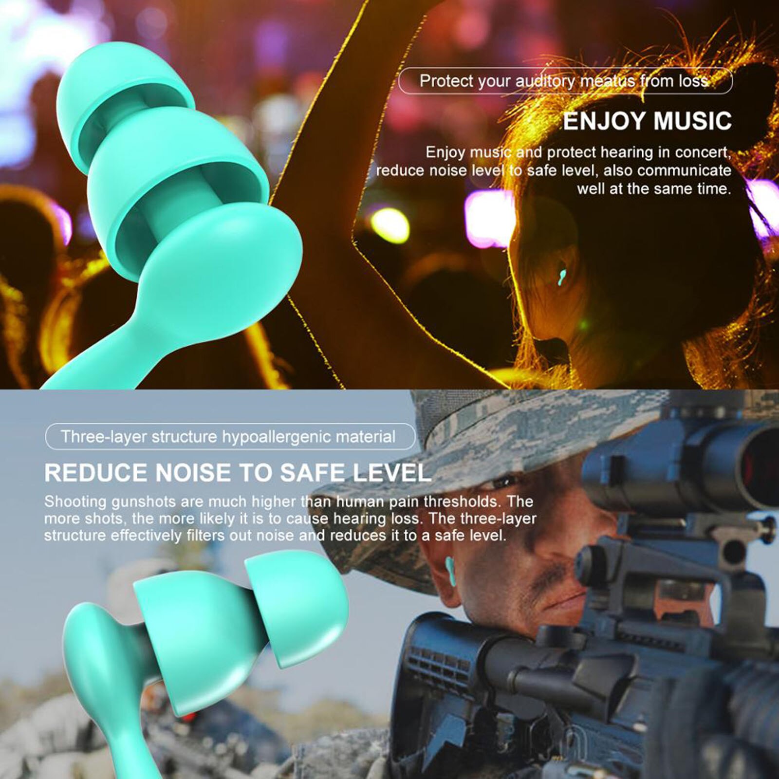 2 Pairs Soft Silicone Ear Plug Noise Cancelling Ear Plugs Reusable Sound Blocking Reduction Ear Buds for Sleeping Snoring Travel