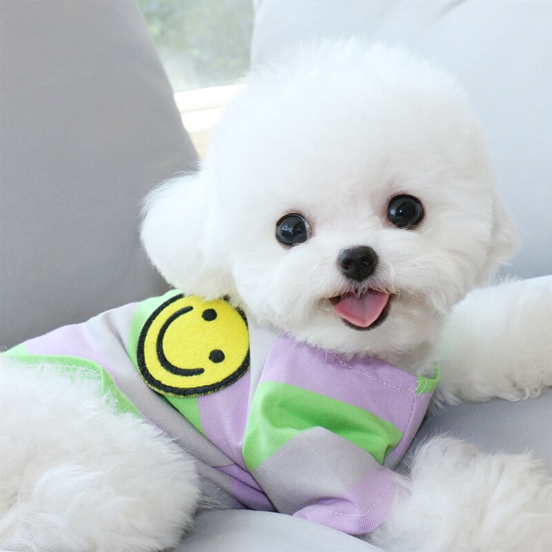 Sommer smiley hundetøj stribet seler t-shirt tøj til små mellemstore hunde yorkshire shih tzu kæledyrstøj hundevest
